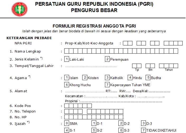 Pendaftaran PGRI Malut - Persatuan Guru Republik Indonesia Cabang Malut